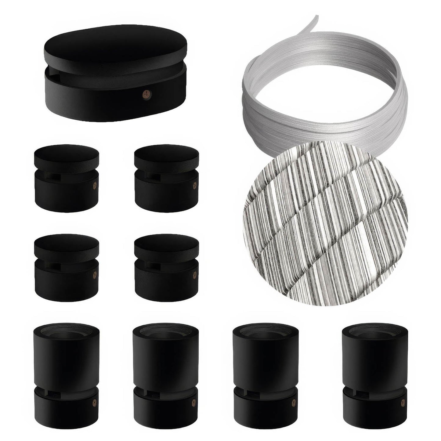 Sistema Filé Symmetric Kit - con cavo ECC37 di 5 m per catenaria e 9 componenti in legno verniciato nero per interni