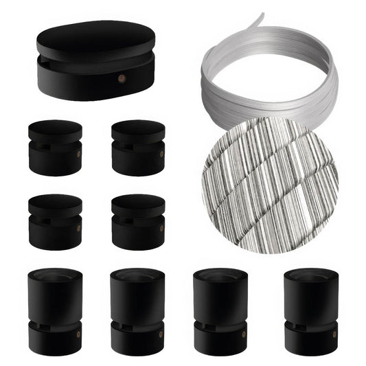 Sistema Filé Symmetric Kit - con cavo ECC37 di 5 m per catenaria e 9 componenti in legno verniciato nero per interni