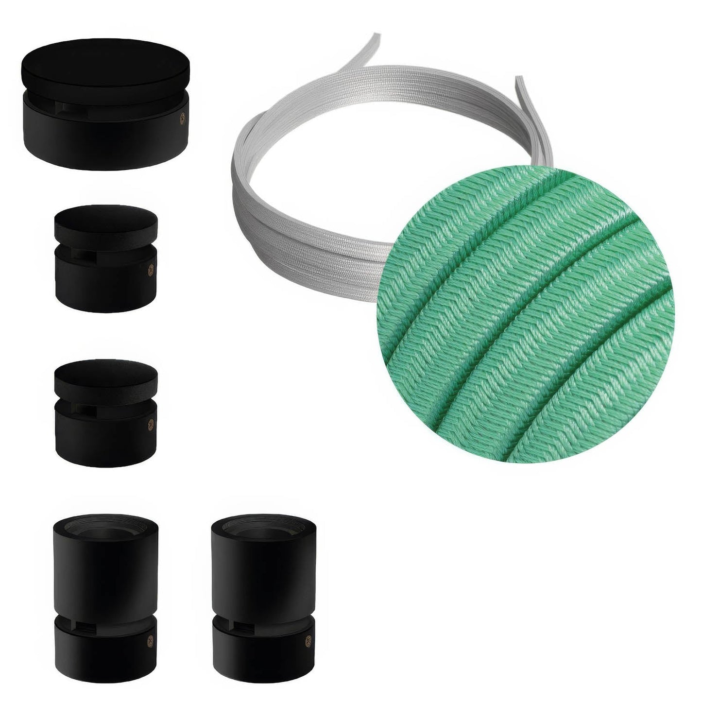 Sistema Filé Wiggle Kit - con cavo CH69 di 3 m per catenaria e 5 componenti in legno verniciato nero per interni