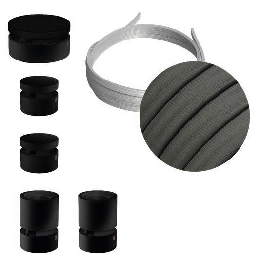Sistema Filé Wiggle Kit - con cavo CM03 di 3 m per catenaria e 5 componenti in legno verniciato nero per interni
