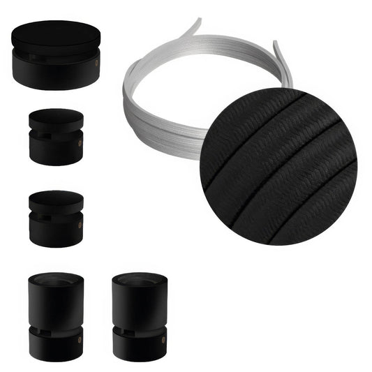 Sistema Filé Wiggle Kit - con cavo CM04 di 3 m per catenaria e 5 componenti in legno verniciato nero per interni
