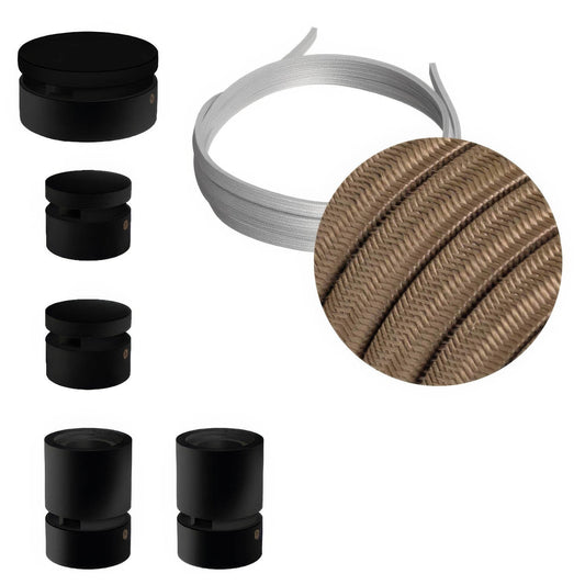 Sistema Filé Wiggle Kit - con cavo CM27 di 3 m per catenaria e 5 componenti in legno verniciato nero per interni