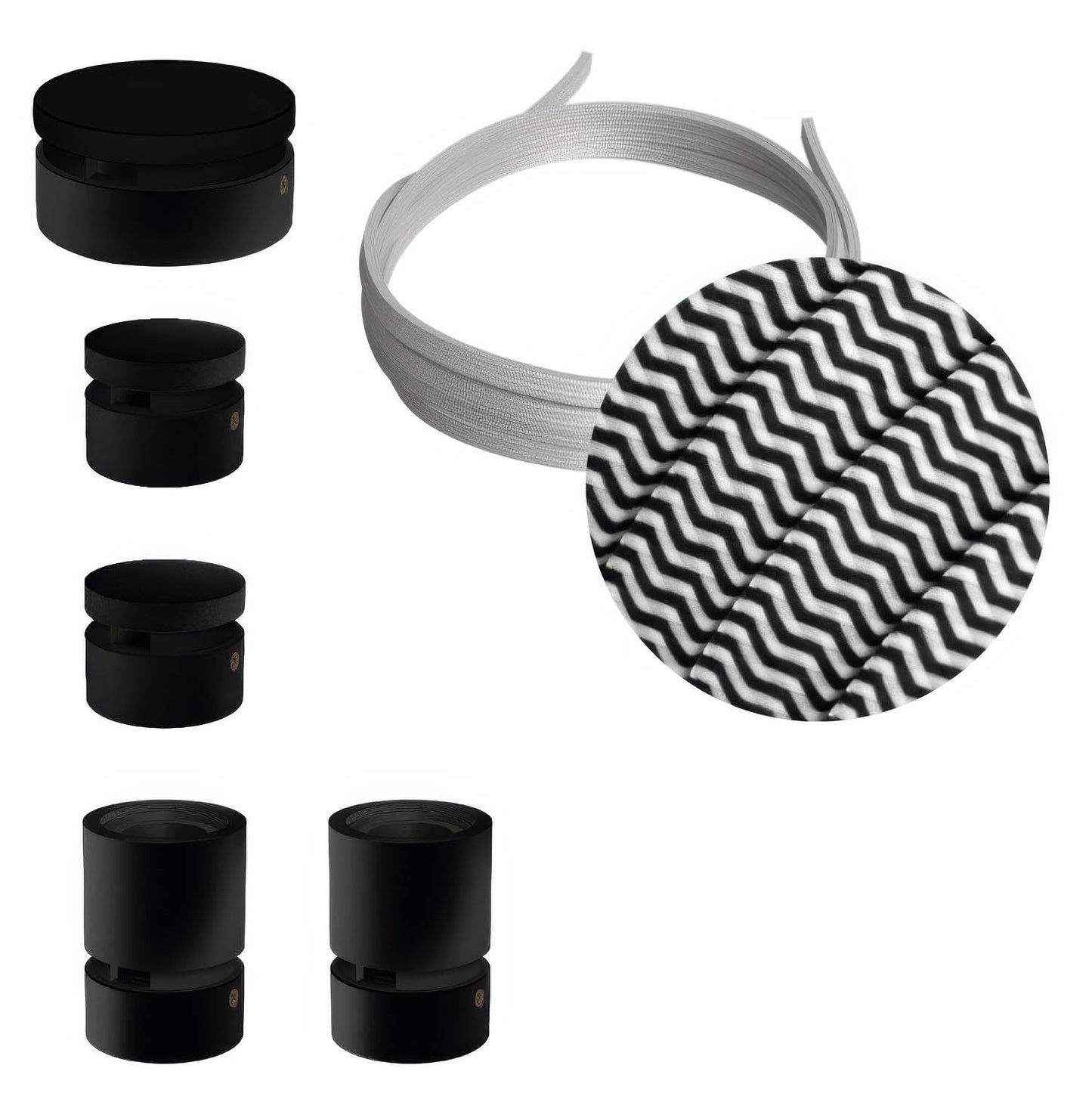 Sistema Filé Wiggle Kit - con cavo CZ04 di 3 m per catenaria e 5 componenti in legno verniciato nero per interni