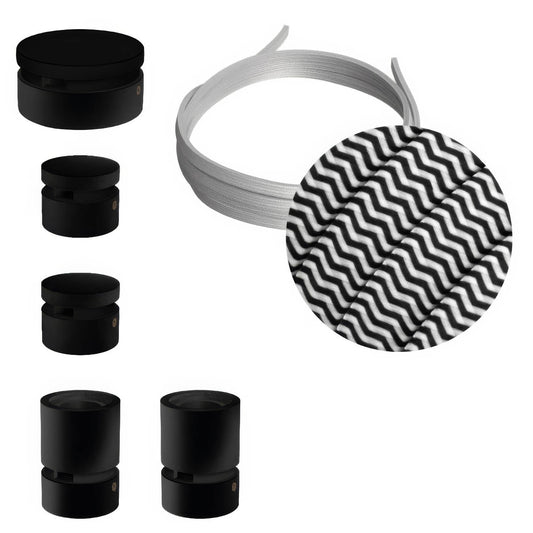 Sistema Filé Wiggle Kit - con cavo CZ04 di 3 m per catenaria e 5 componenti in legno verniciato nero per interni