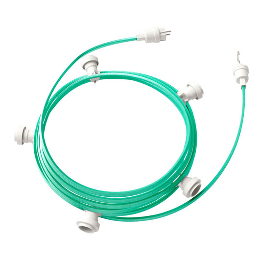 Catenaria Sistema Lumet da 7,5 m con cavo tessile CH69, 5 portalampada, gancio e spina bianchi
