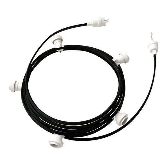Catenaria Sistema Lumet da 7,5 m con cavo tessile CM04, 5 portalampada, gancio e spina bianchi