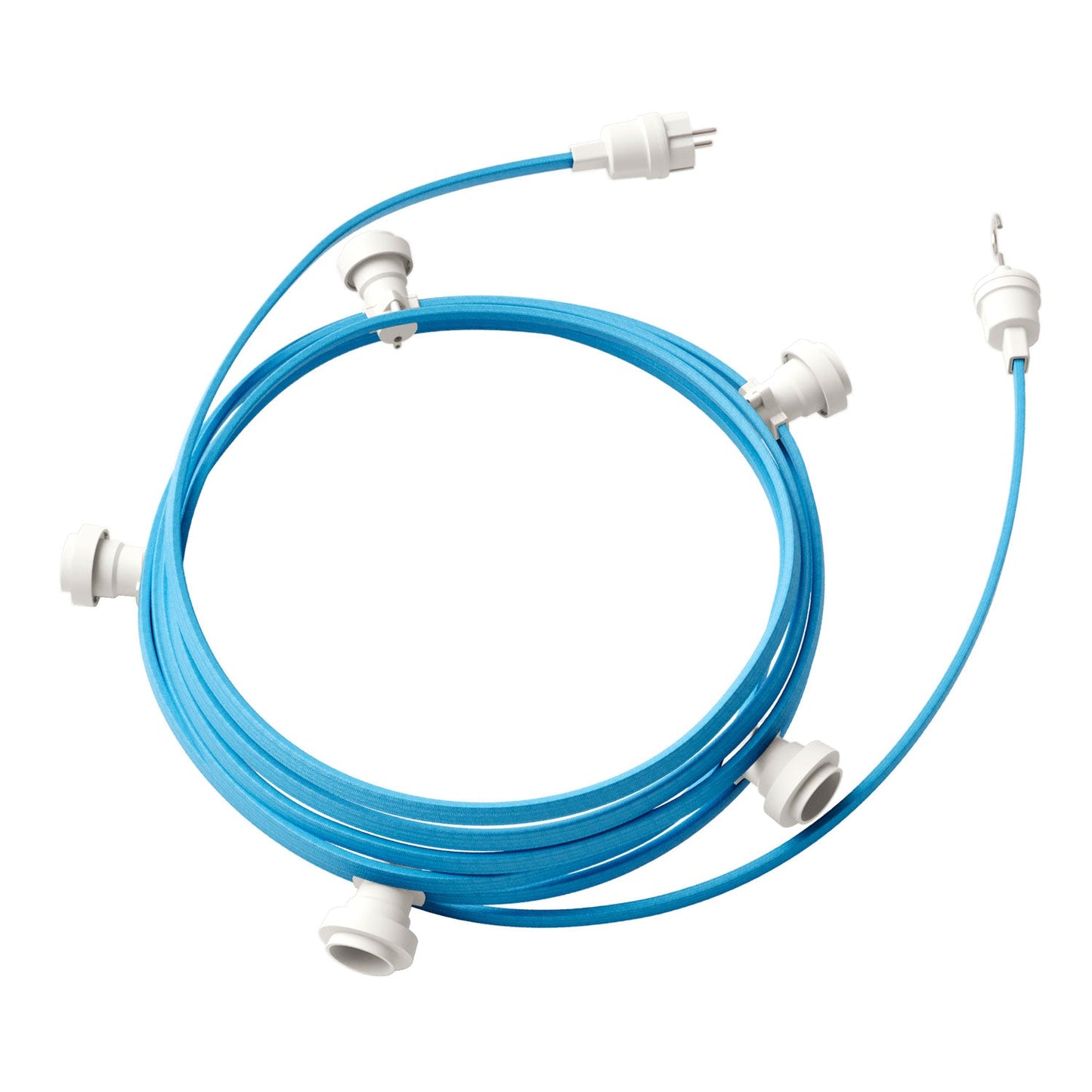 Catenaria Sistema Lumet da 7,5 m con cavo tessile CM17, 5 portalampada, gancio e spina bianchi