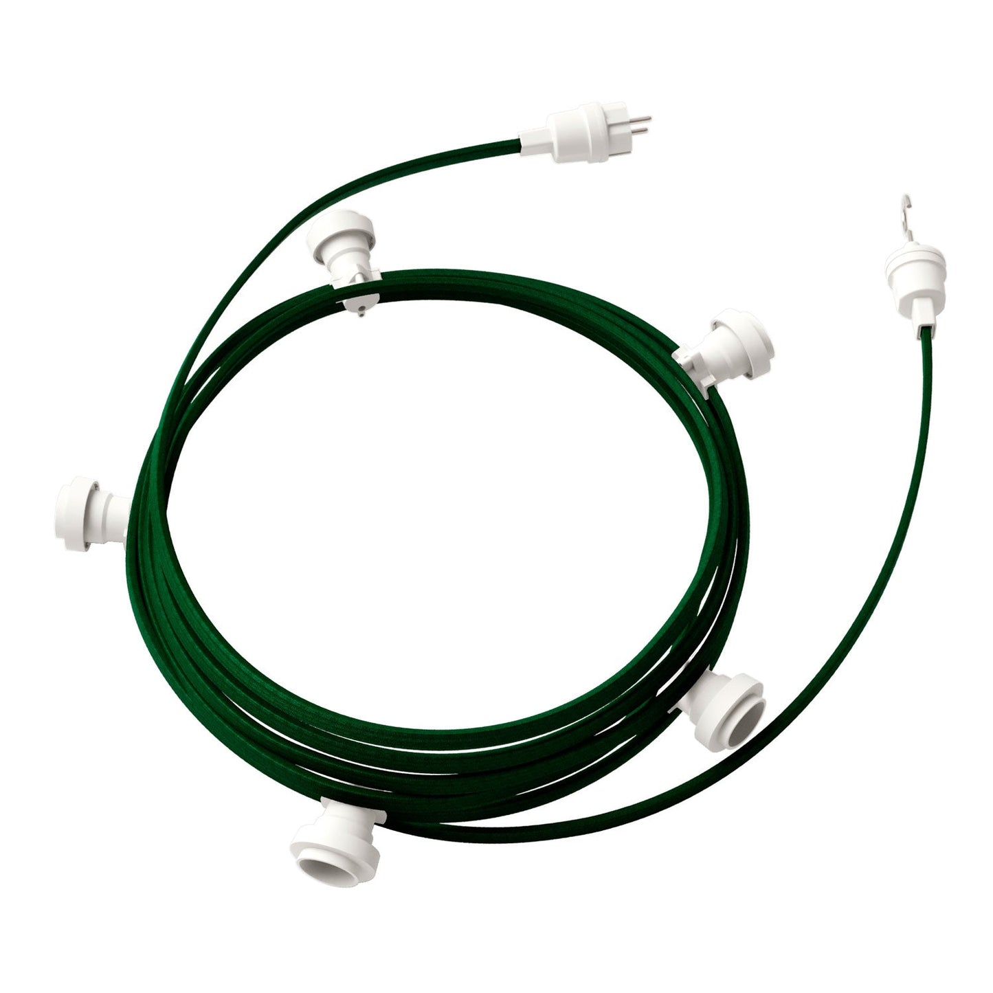 Catenaria Sistema Lumet da 7,5 m con cavo tessile CM21, 5 portalampada, gancio e spina bianchi