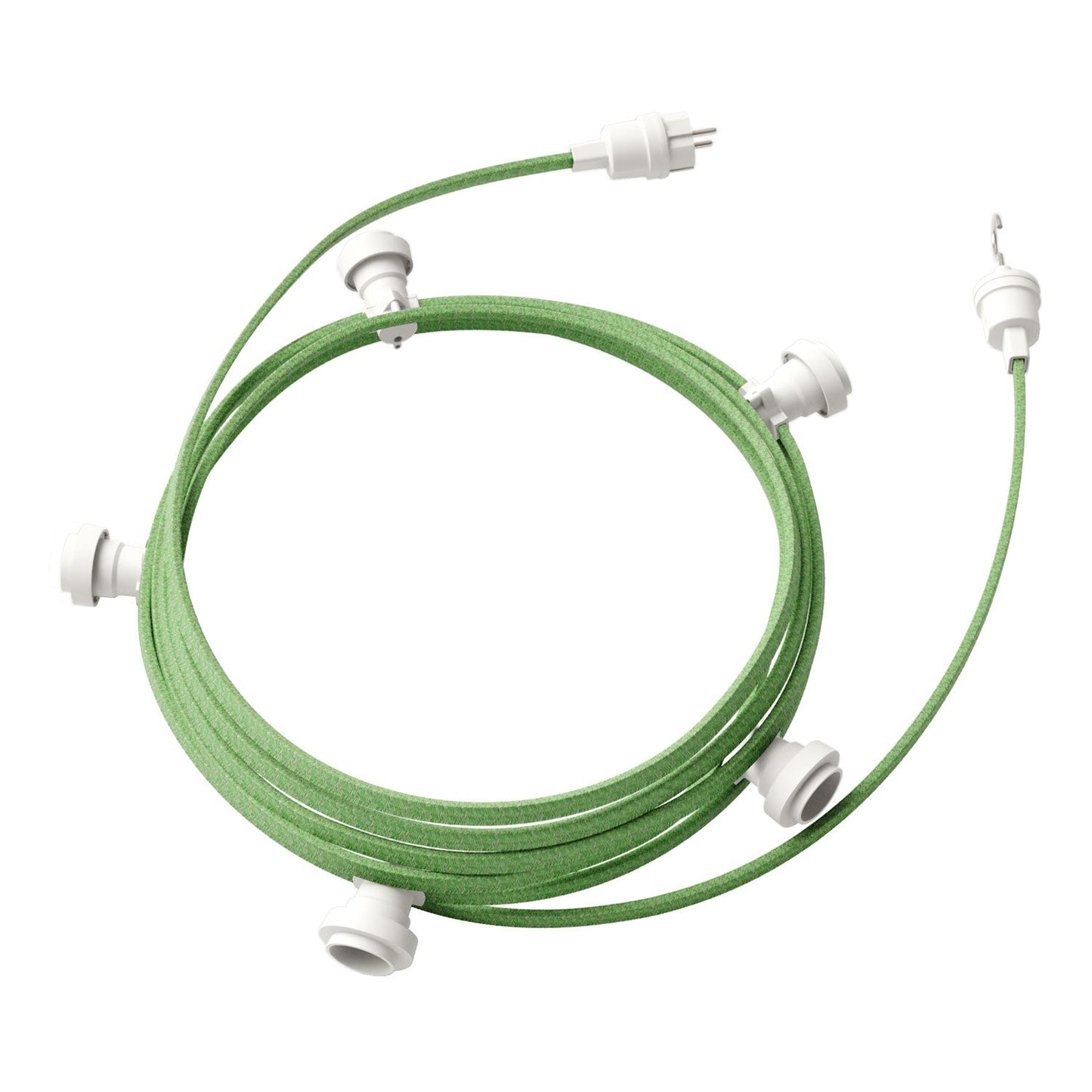 Catenaria Sistema Lumet da 7,5 m con cavo tessile CX08, 5 portalampada, gancio e spina bianchi