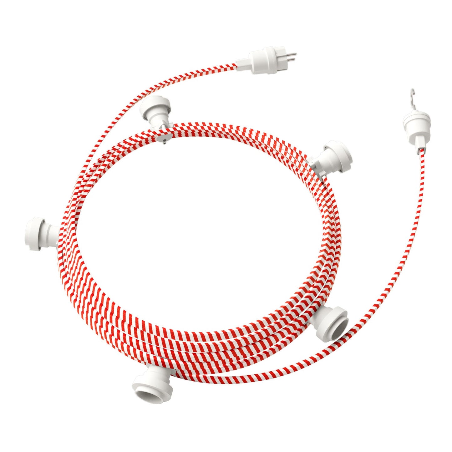 Catenaria Sistema Lumet da 7,5 m con cavo tessile ECM39, 5 portalampada, gancio e spina bianchi