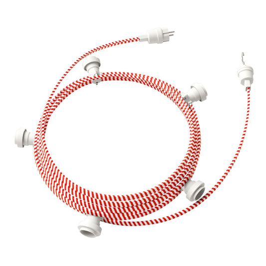 Catenaria Sistema Lumet da 7,5 m con cavo tessile ECM39, 5 portalampada, gancio e spina bianchi