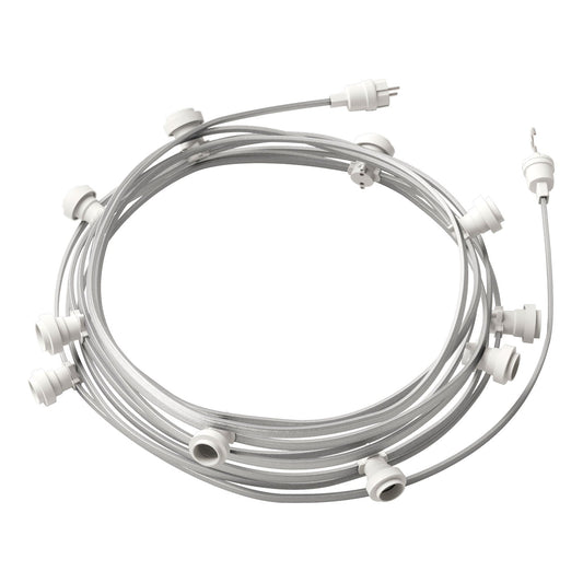 Catenaria Sistema Lumet da 12,5 m con cavo tessile CM02, 10 portalampada, gancio e spina bianchi