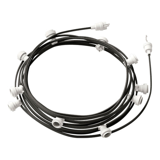 Catenaria Sistema Lumet da 12,5 m con cavo tessile CM03, 10 portalampada, gancio e spina bianchi