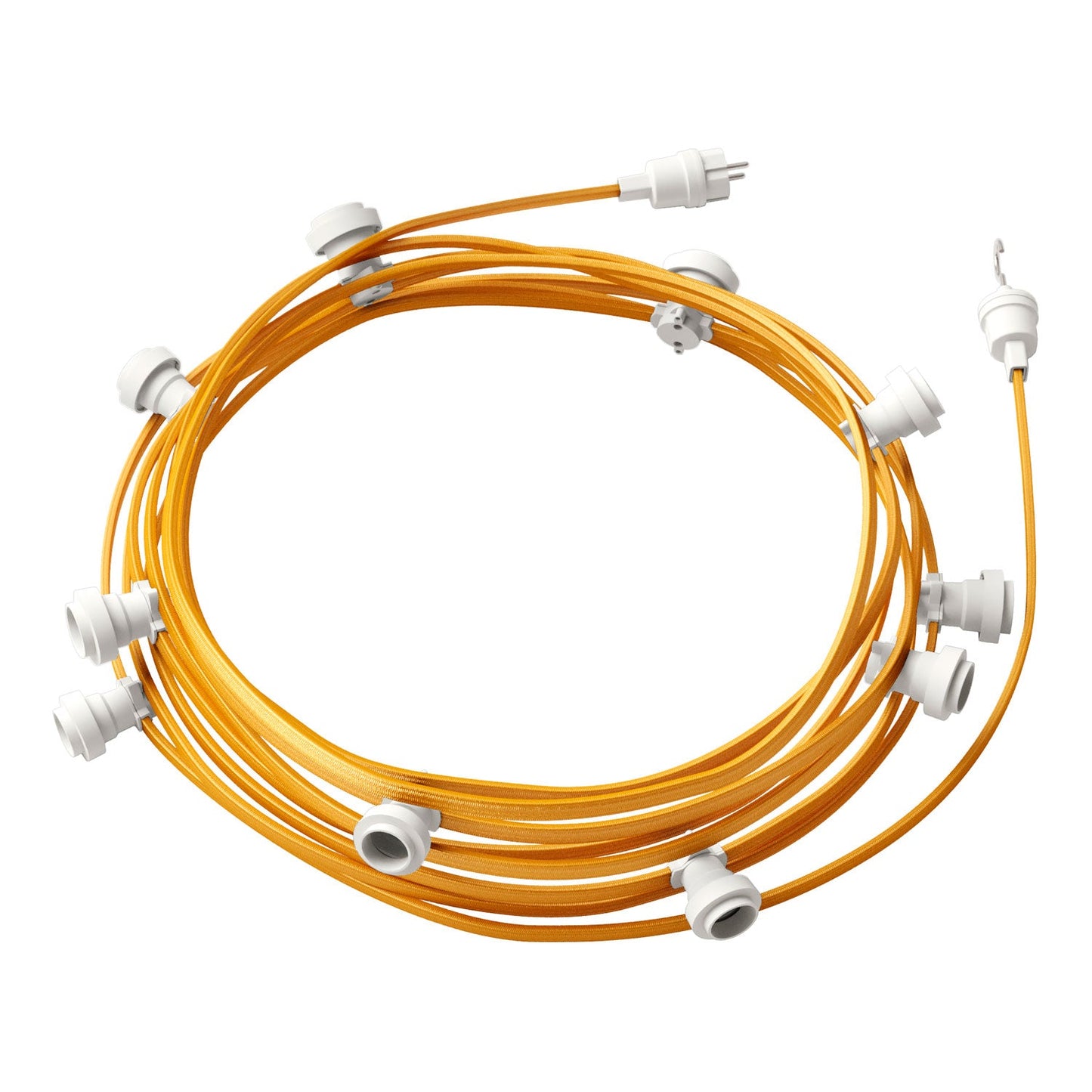 Catenaria Sistema Lumet da 12,5 m con cavo tessile CM05, 10 portalampada, gancio e spina bianchi