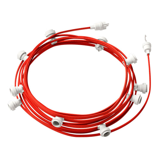 Catenaria Sistema Lumet da 12,5 m con cavo tessile CM09, 10 portalampada, gancio e spina bianchi