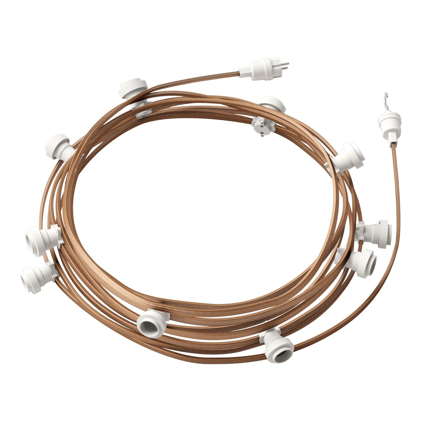 Catenaria Sistema Lumet da 12,5 m con cavo tessile CM27, 10 portalampada, gancio e spina bianchi
