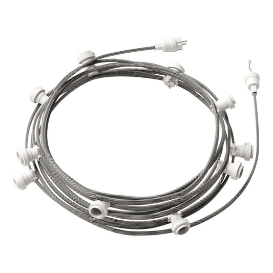 Catenaria Sistema Lumet da 12,5 m con cavo tessile CZ04, 10 portalampada, gancio e spina bianchi