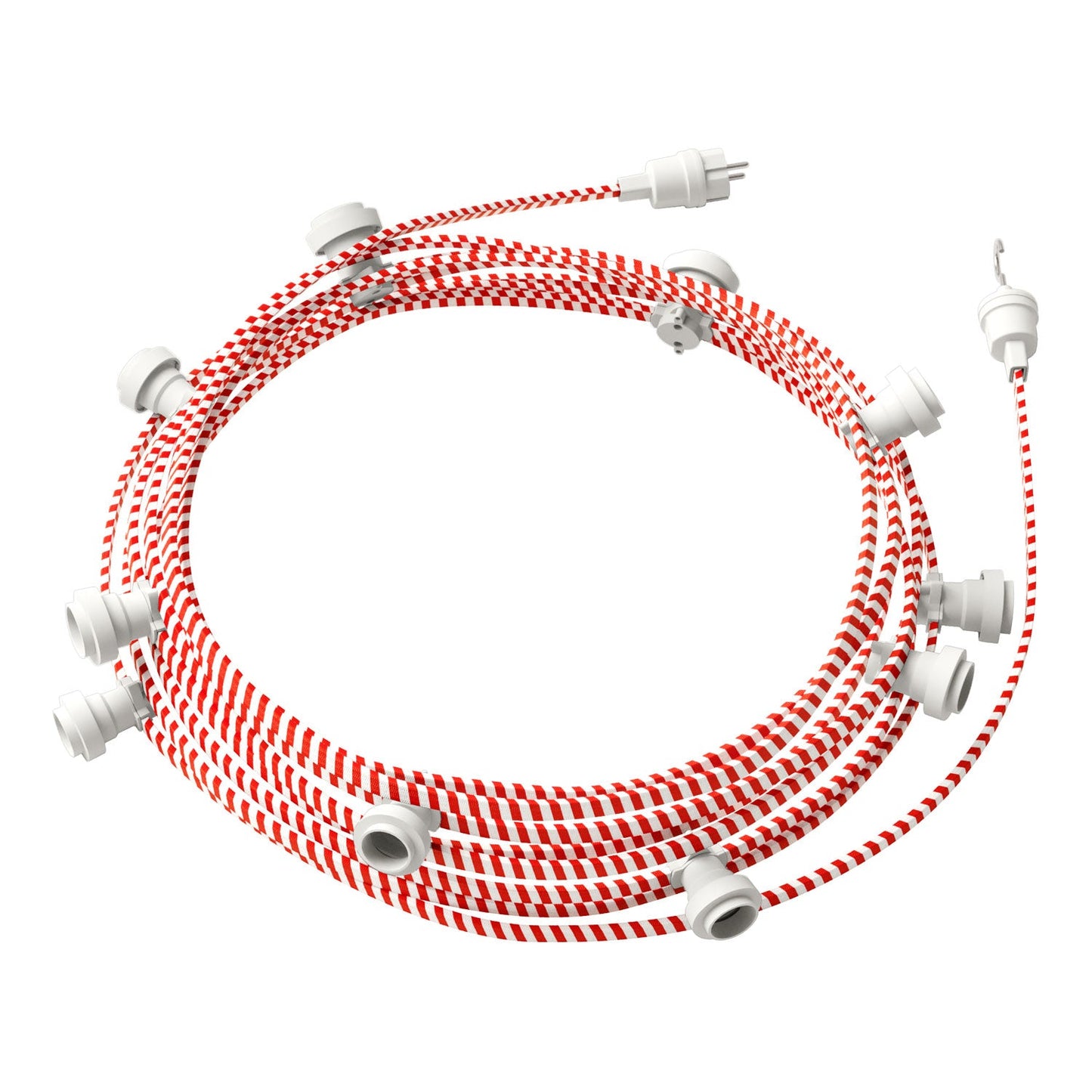 Catenaria Sistema Lumet da 12,5 m con cavo tessile ECM39, 10 portalampada, gancio e spina bianchi