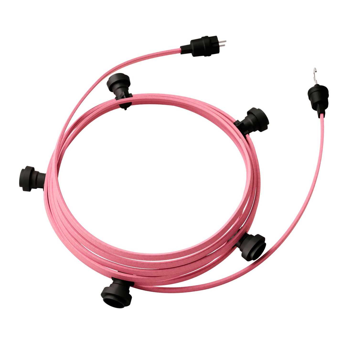 Catenaria Sistema Lumet da 7,5 m con cavo tessile CM16, 5 portalampada, gancio e spina neri