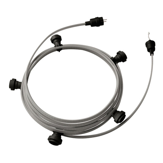 Catenaria Sistema Lumet da 7,5 m con cavo tessile CZ04, 5 portalampada, gancio e spina neri