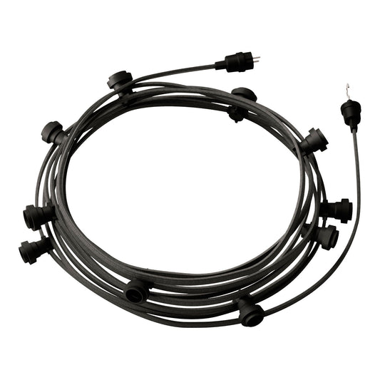 Catenaria Sistema Lumet da 12,5 m con cavo tessile CM03, 10 portalampada, gancio e spina neri