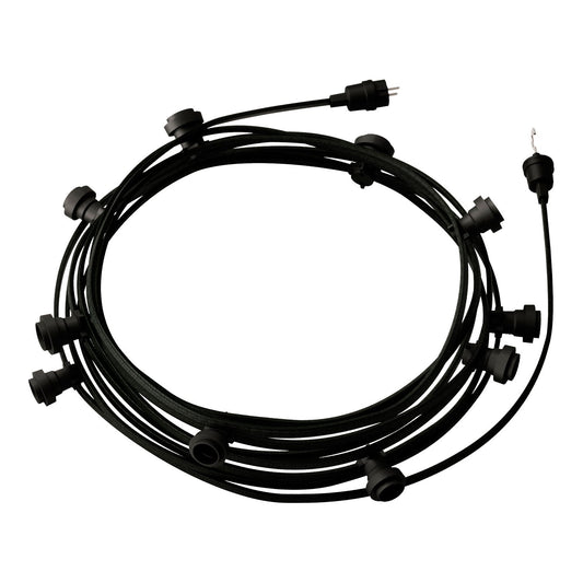 Catenaria Sistema Lumet da 12,5 m con cavo tessile CM04, 10 portalampada, gancio e spina neri