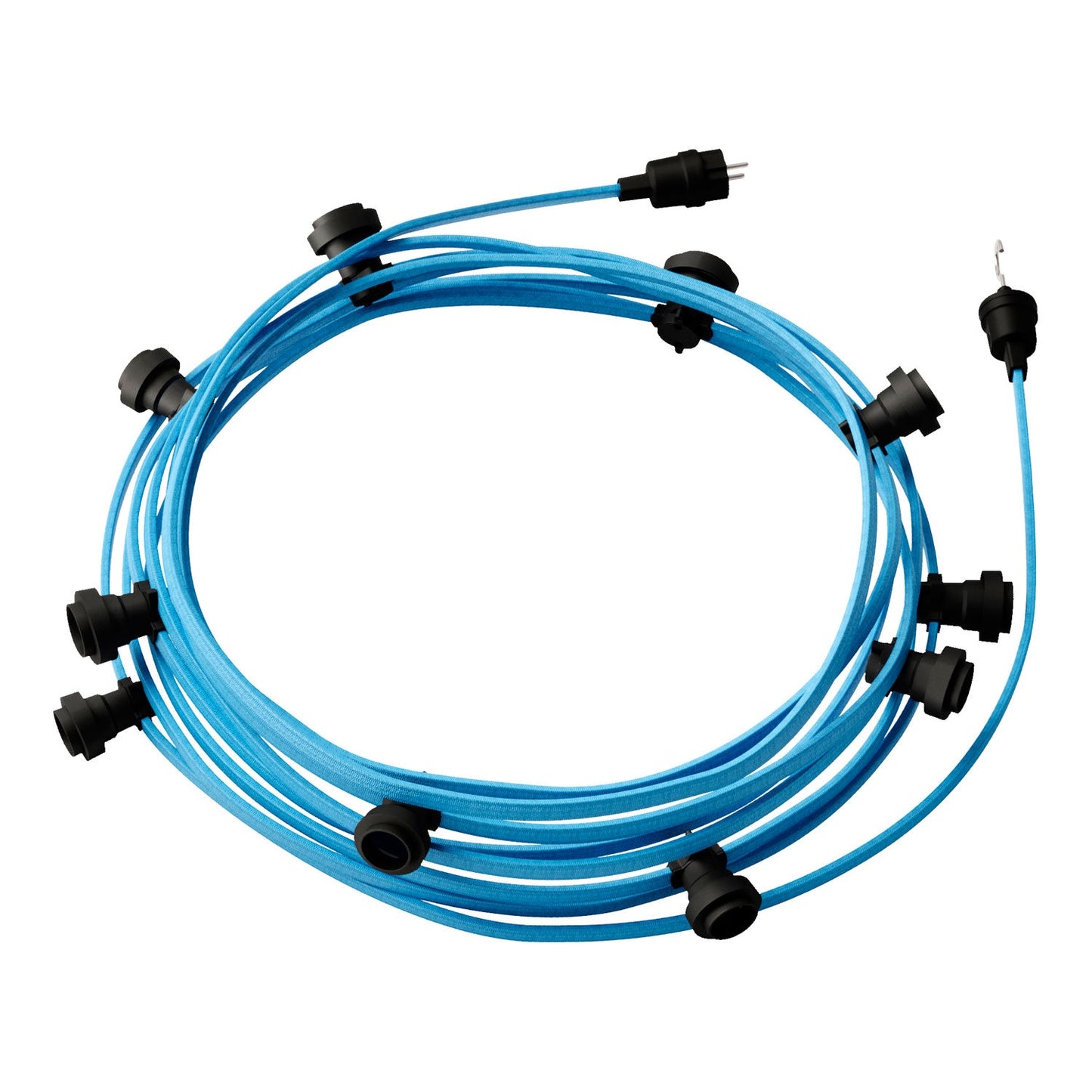 Catenaria Sistema Lumet da 12,5 m con cavo tessile CM17, 10 portalampada, gancio e spina neri