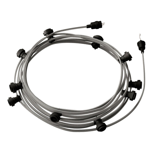 Catenaria Sistema Lumet da 12,5 m con cavo tessile CZ04, 10 portalampada, gancio e spina neri