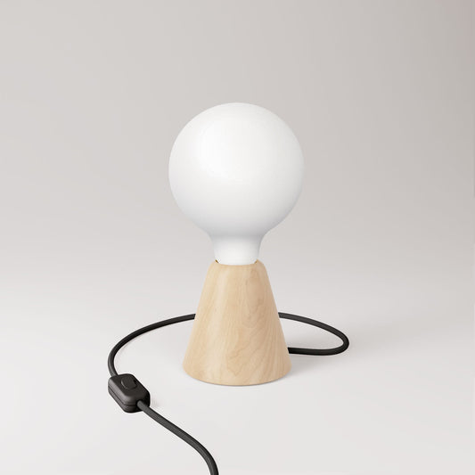 Lampada da tavolo con base in ontano, lampadina a effetto porcellana, cavo RM04 e spina UK