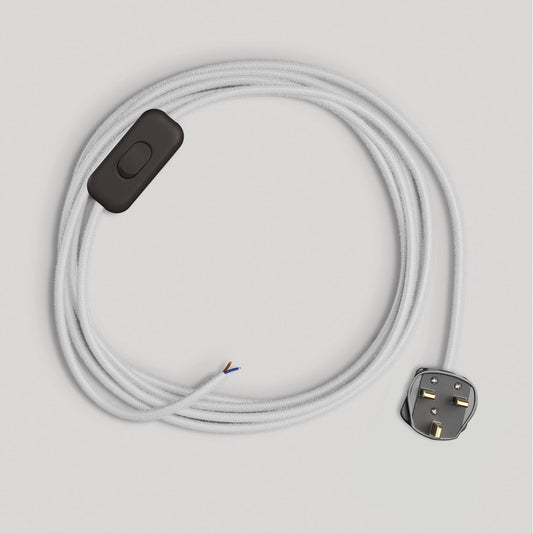 Cablaggio per lampada con cavo bianco in cotone 1,80 m e spina UK