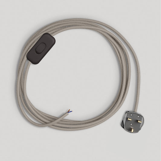 Cablaggio per lampada con cavo grigio tortora in cotone 1,80 m e spina UK