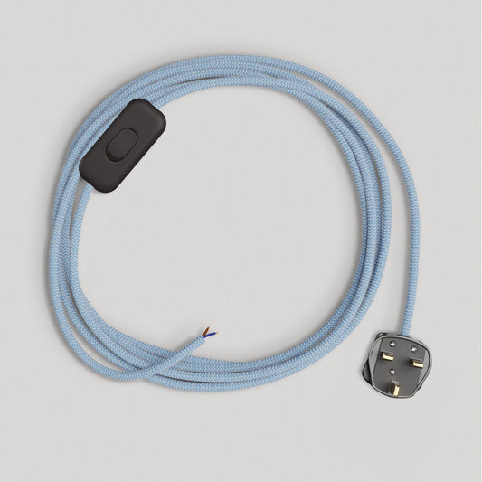 Cablaggio per lampada con cavo blu Steward in cotone 1,80 m e spina UK