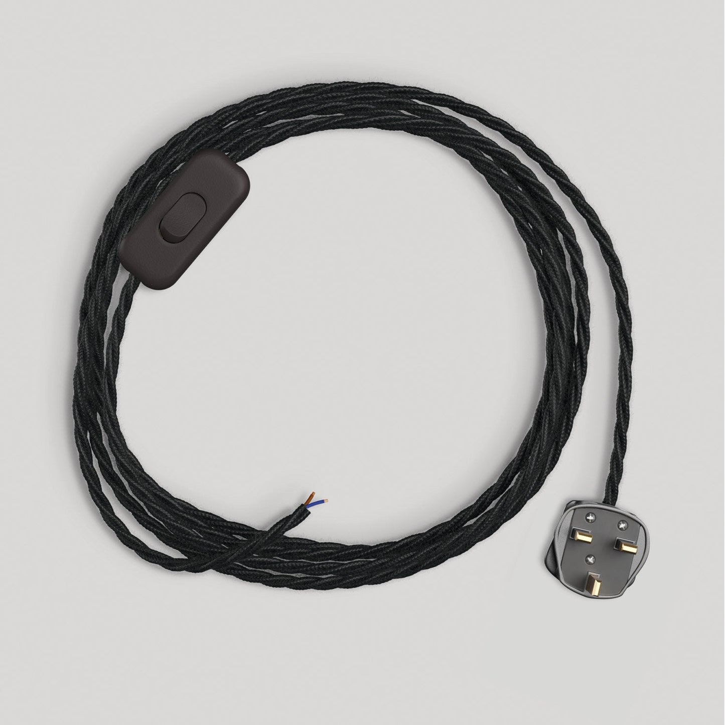 Cablaggio per lampada con cavo nero trecciato 1,80 m e spina UK