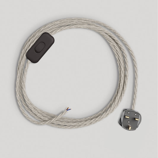 Cablaggio per lampada con cavo bianco trecciato 1,80 m e spina UK