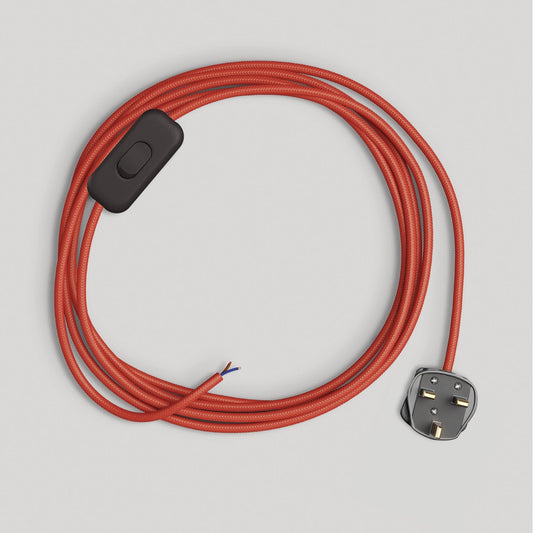 Cablaggio per lampada con cavo rosso lucido 1,80 m e spina UK