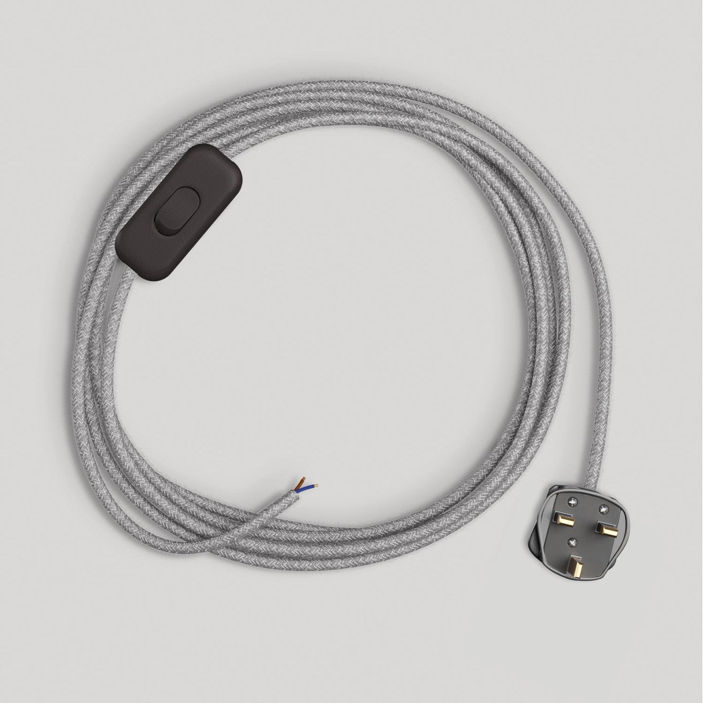 Cablaggio per lampada con cavo grigio in lino 1,80 m e spina UK