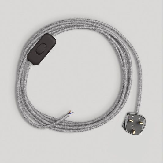 Cablaggio per lampada con cavo grigio in lino 1,80 m e spina UK