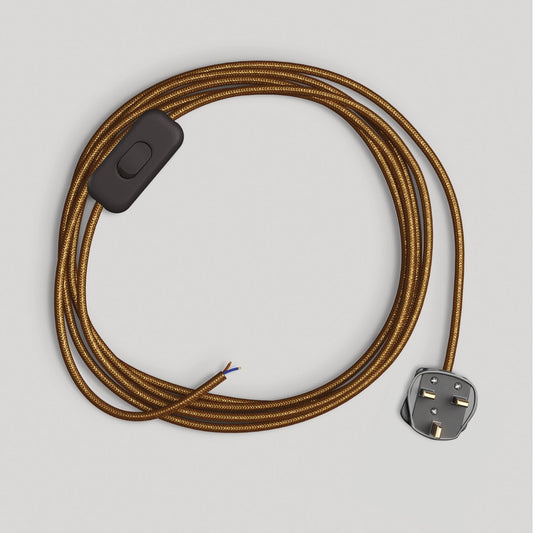 Cablaggio per lampada con cavo rame lucido e glitterato 1,80 m e spina UK
