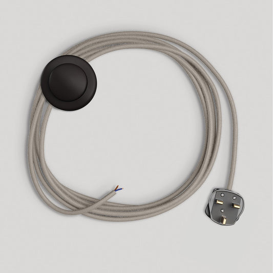 Cablaggio per lampada con cavo grigio tortora in cotone 3 m e spina UK