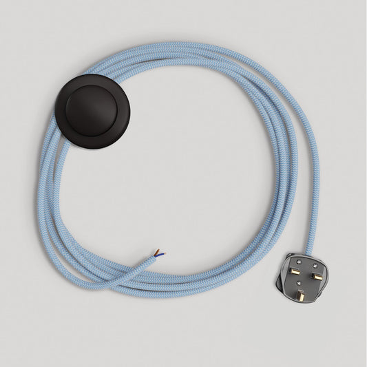 Cablaggio per lampada con cavo blu Steward in cotone 3 m e spina UK