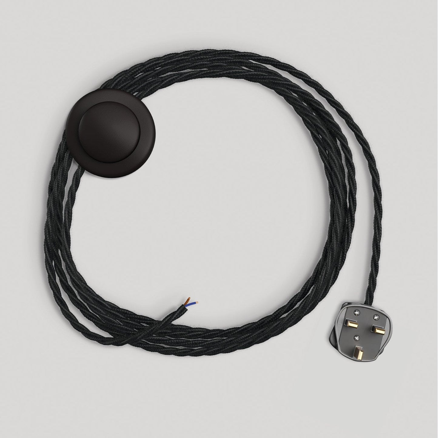 Cablaggio per lampada con cavo nero trecciato 3 m e spina UK