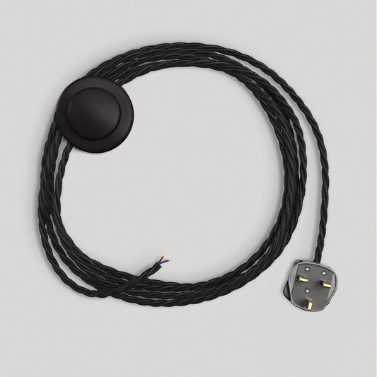 Cablaggio per lampada con cavo nero trecciato 3 m e spina UK