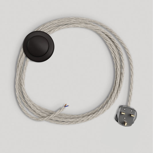 Cablaggio per lampada con cavo bianco trecciato 3 m e spina UK