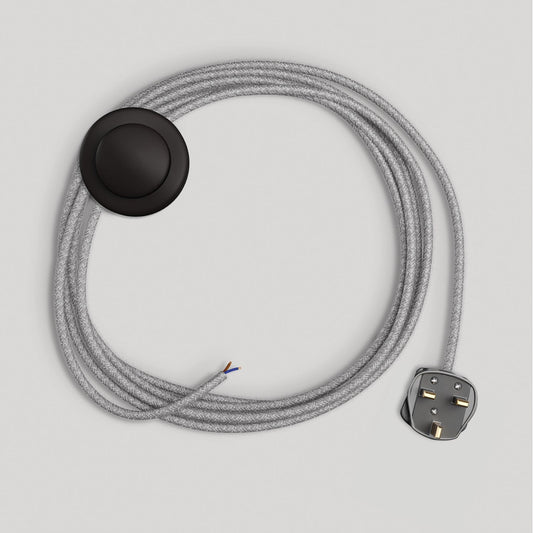 Cablaggio per lampada con cavo grigio in lino 3 m e spina UK