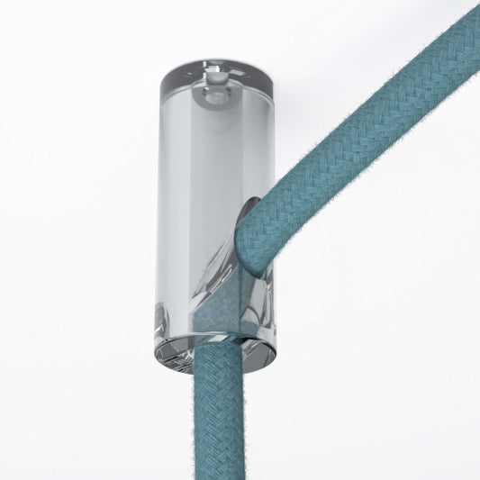 Decentratore, gancio a soffitto per cavo elettrico tessile con fermo - Trasparente