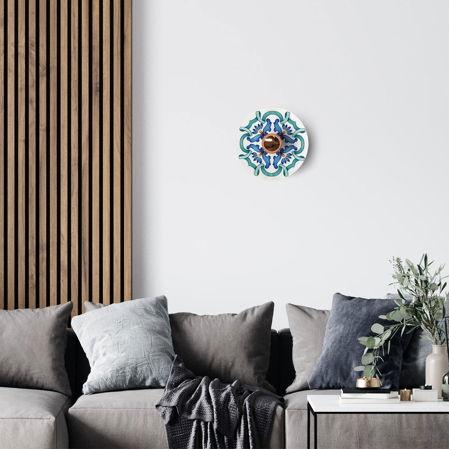 Mini piatto Ellepì 'Maioliche' Blu per lampade, diametro 24 cm - Made in Italy