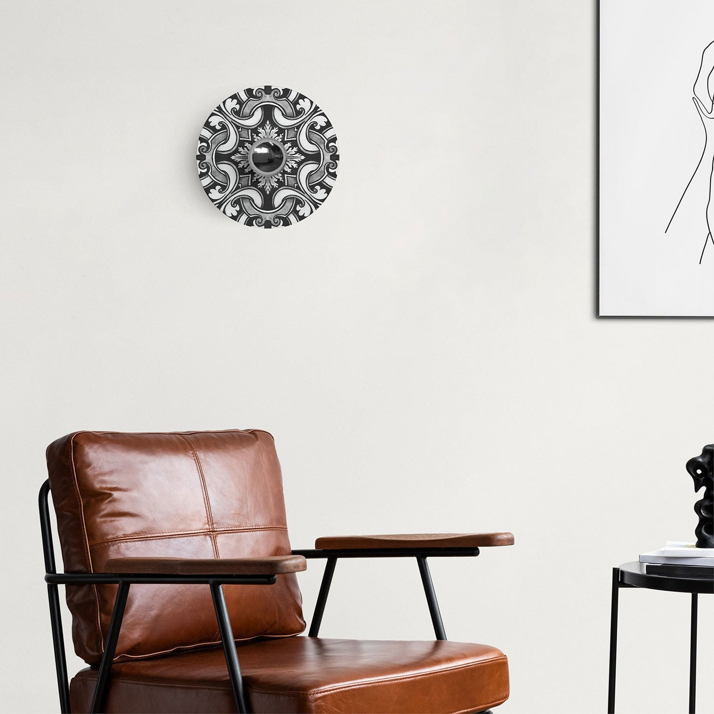 Mini piatto Ellepì 'Maioliche' Bianco e Nero per lampade, diametro 24 cm - Made in Italy
