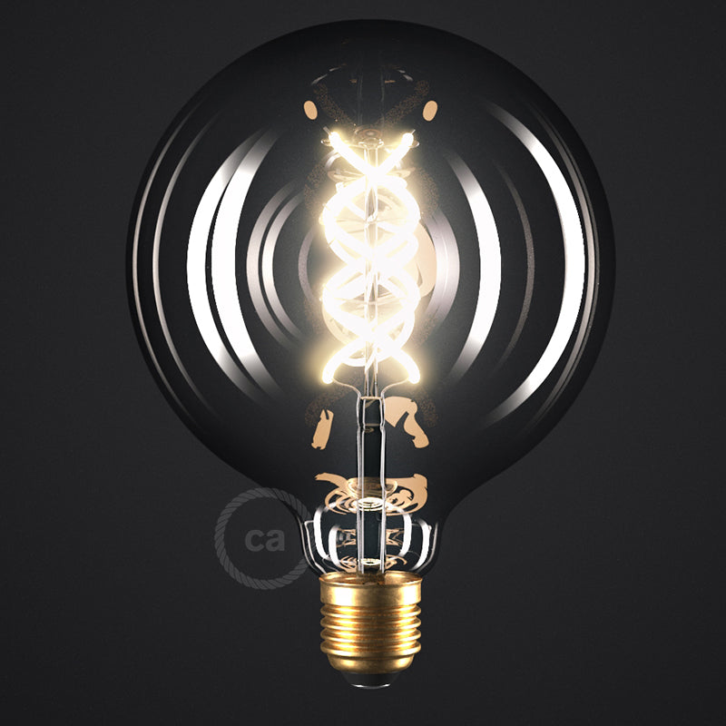 Lampadina LED Smoky Globo G125 filamento Curvo a Spirale 5W 120Lm E27 1800K Dimmerabile