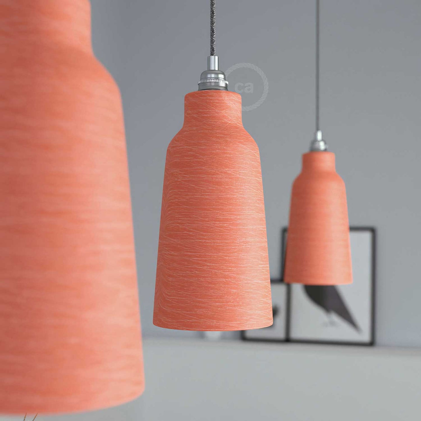 Paralume Bottiglia in ceramica, collezione Materia - Made in Italy - Corallo striato