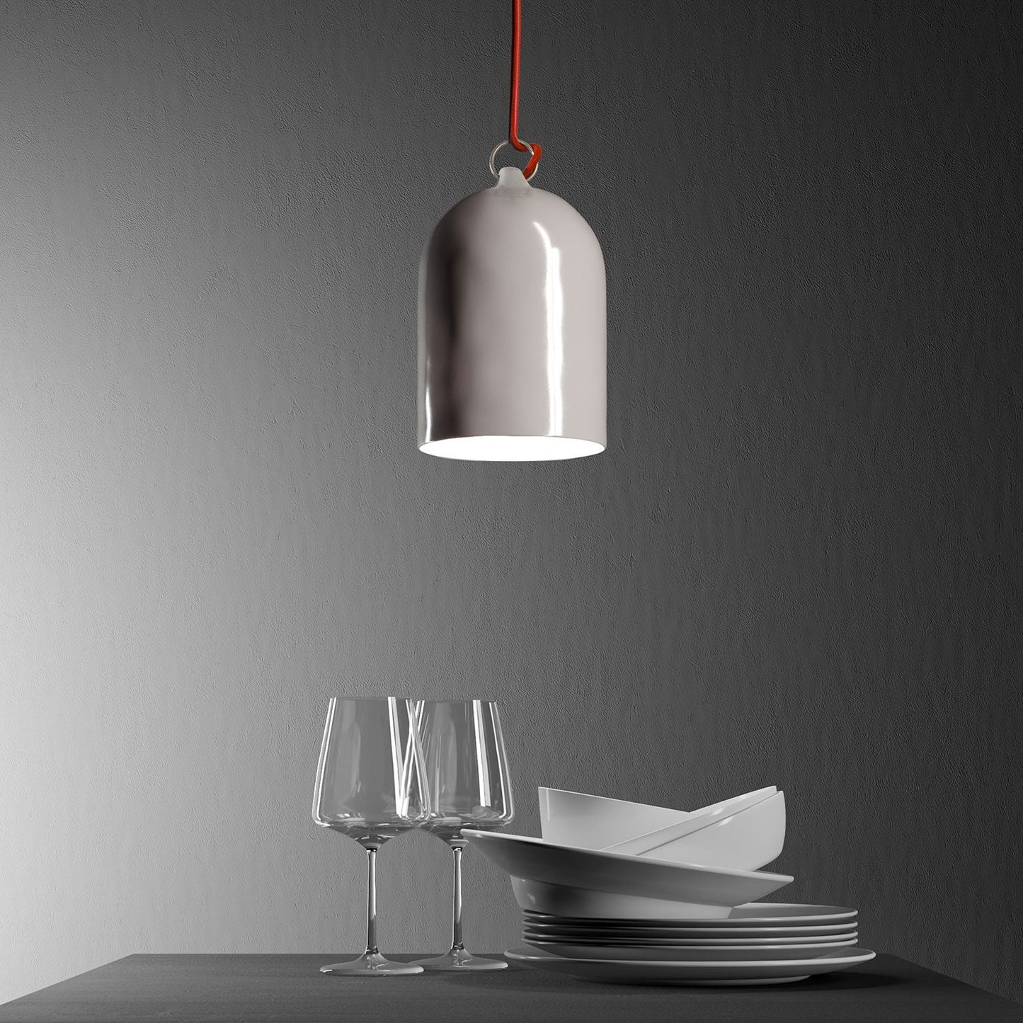 Campana Mini, paralume XS in ceramica per sospensione - Made in Italy - Bianco lucido